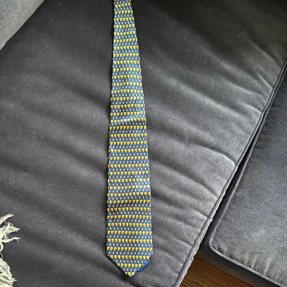Versace Blue and Yellow Silk Tie with Geometric Design